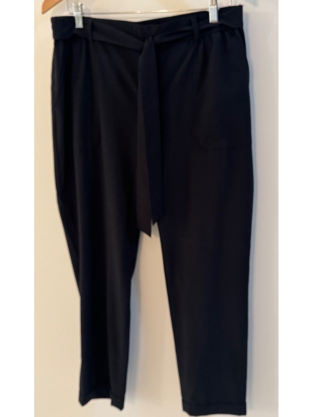 Banana Republic Women's Black Elastic Waist Pants with Tie Belt, Size Large
